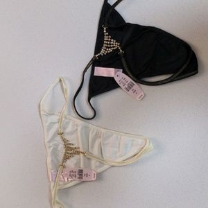 Two NWT Victoria's Secret Jeweled v-string thong panties. MED